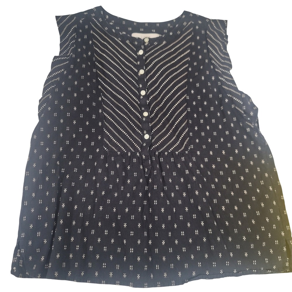 LOFT Black & Beige Sleeveless Blouse Top Womens‎ Sz M Button Front Summer Career
